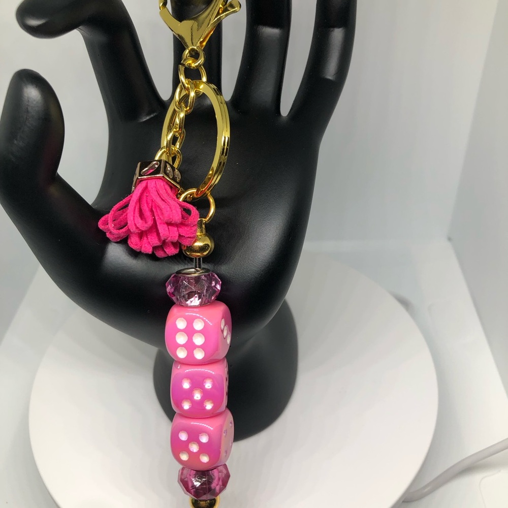 Pink Dice Keychain with Tassel